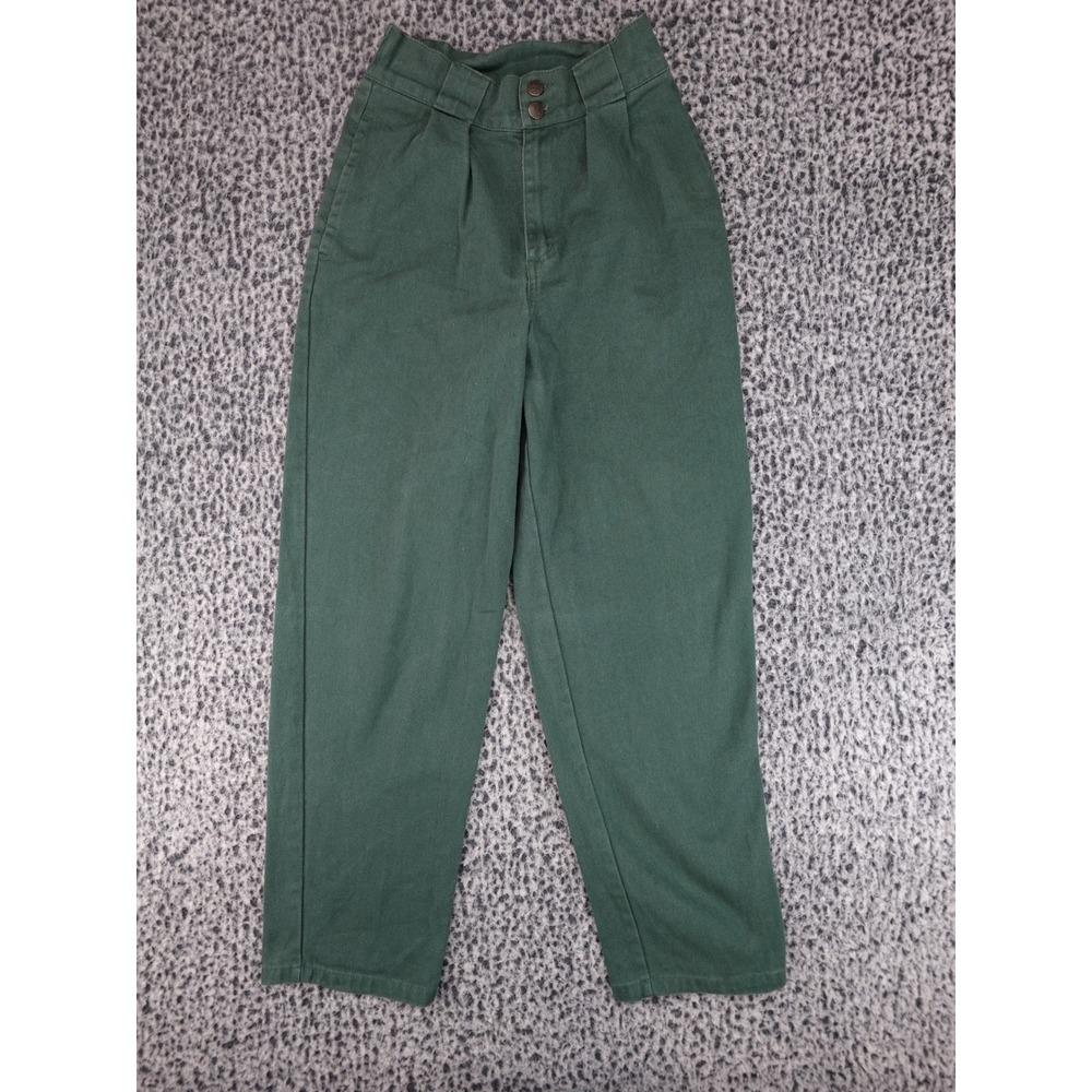 Lucy & Yak Addison Trousers Womens W26/R Green High‎ Waist Organic Cotton